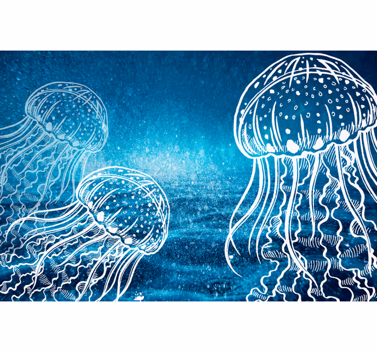 Fototapete blau mit blauen und weißen quallen - TenStickers