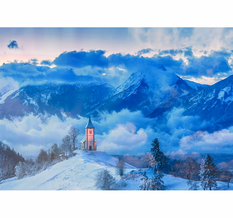 Fototapete blau schneeberge und nebel - TenStickers