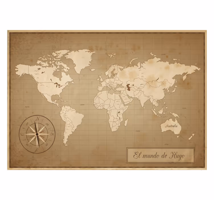 Fototapete braun vintage-weltkarte mit namen - TenStickers