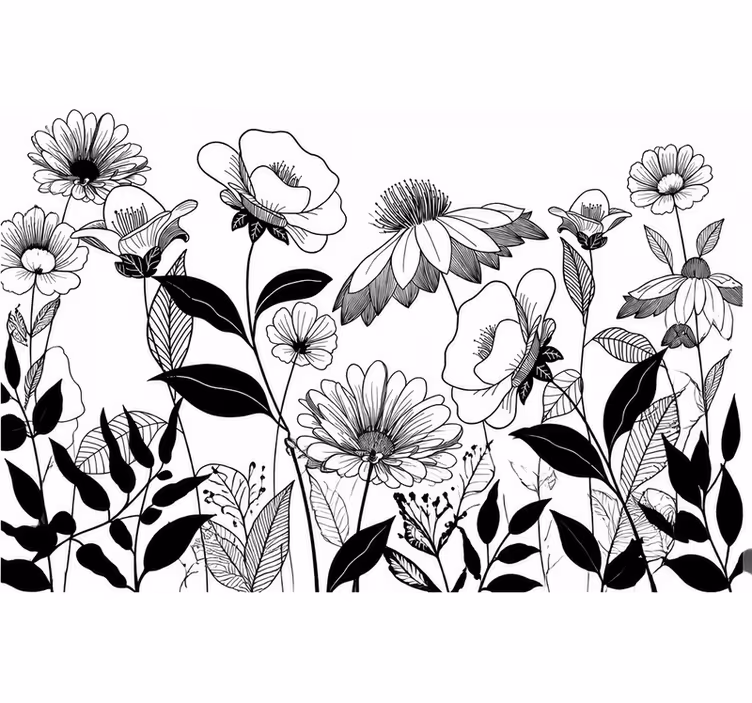 Fototapete blumen schwarz und weiß - TenStickers