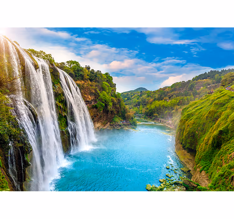 Tapete Wohnzimmer Fototapete Wasserfall Türkis - TenStickers