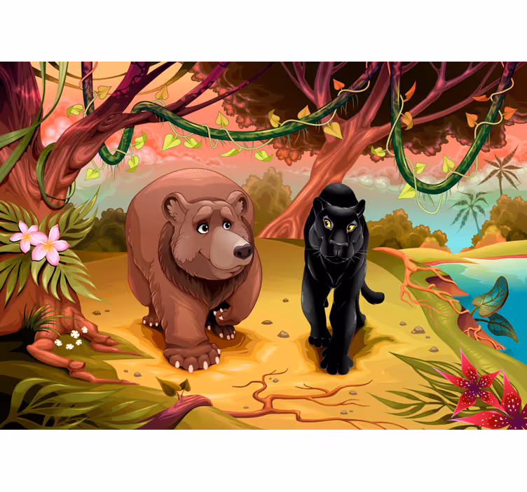 Fototapete Kinderzimmer Bär und Panther - TenStickers