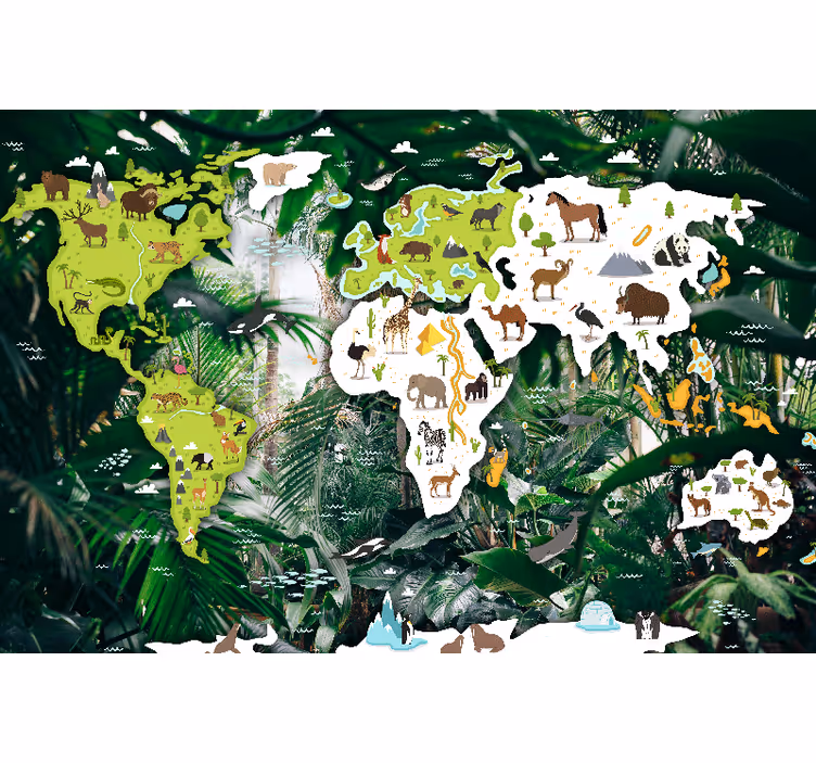 Fototapete weltkarte mit tiermotiven - TenStickers