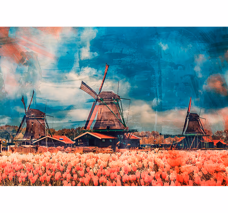Fototapete Städte tulpenfelder und windmühlen - TenStickers