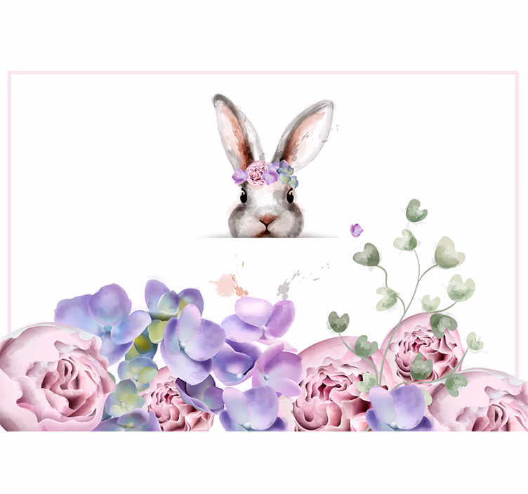 Fototapete Kinderzimmer Hase mit Blumen - TenStickers