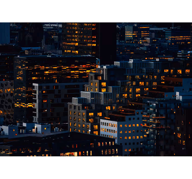 Fototapete Städte beleuchtete stadtlandschaft abends - TenStickers