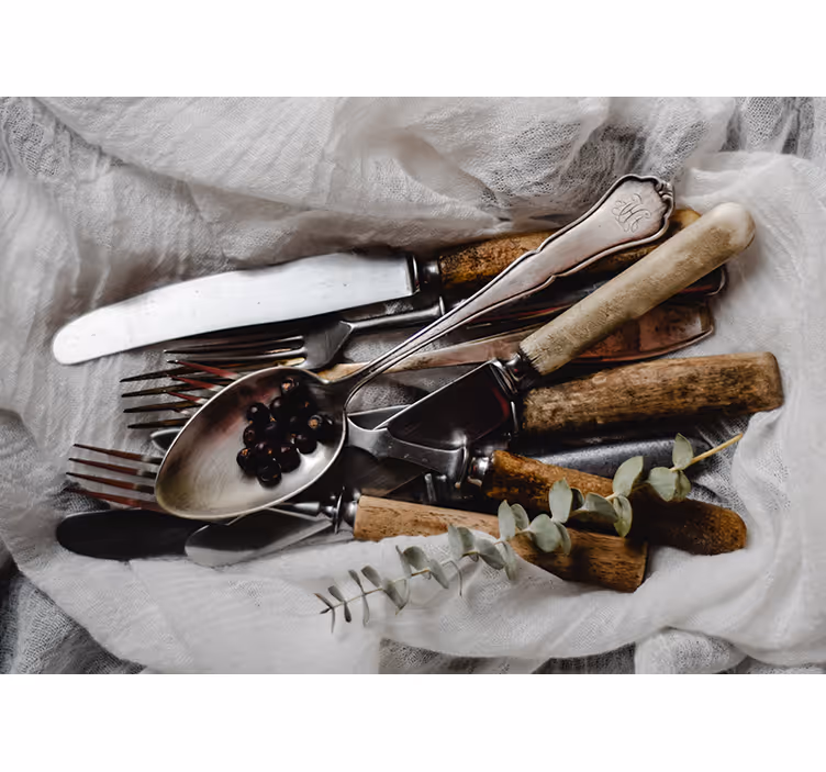 Fototapete Küche vintage utensilien ensemble - TenStickers