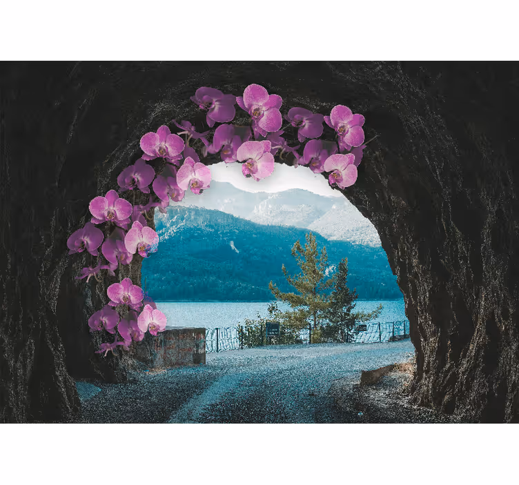 Fototapete Blumen orchideen rahmen die landschaft ein - TenStickers
