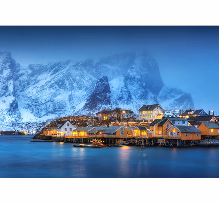 Fototapete landschaft schneeiges küstendorf - TenStickers