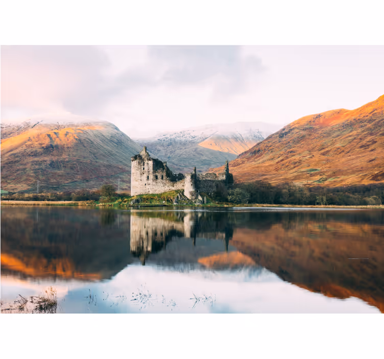 Fototapete Landschaft schottische schloss reflexion - TenStickers