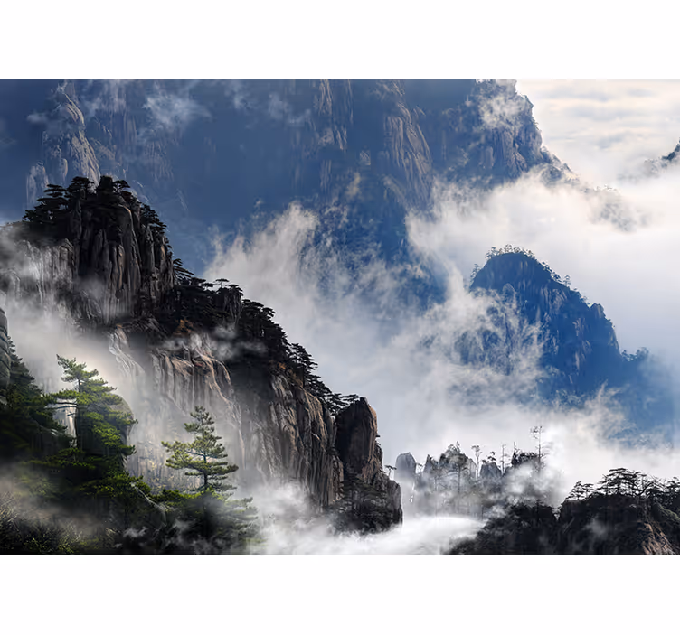 Fototapete wald mit bergnebel-szene - TenStickers