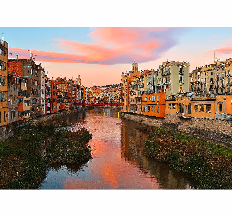 Fototapete städte girona sonnenuntergang am fluss - TenStickers
