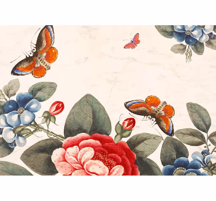Fototapete blumen mit flatternden insekten und blüten - TenStickers