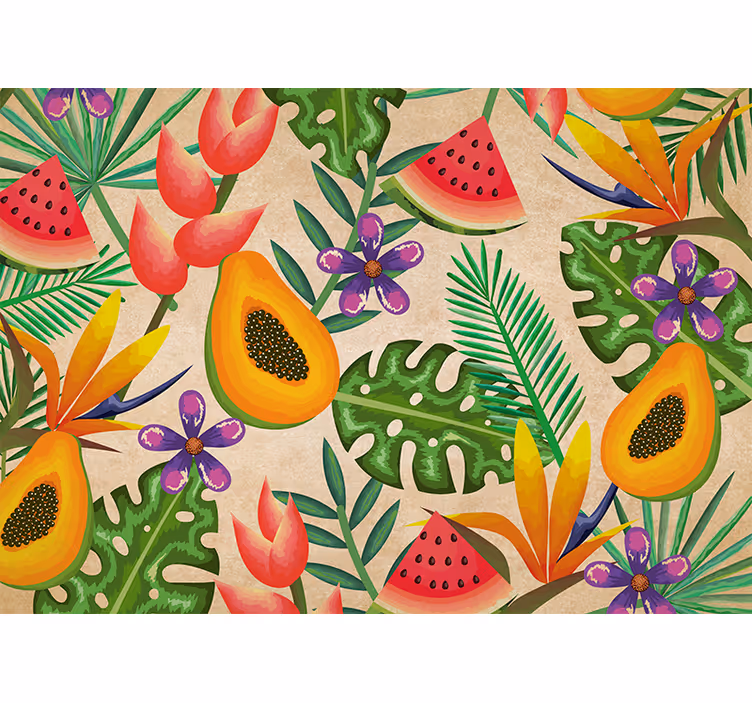 Fototapete blumen mit tropischen fruchtmustern - TenStickers