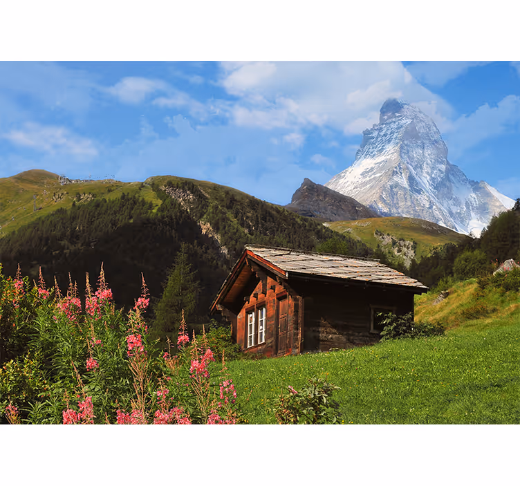 Fototapete landschaft berglodgenblick - TenStickers