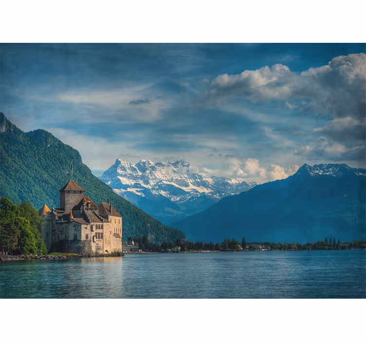 Fototapete landschaft bergblick auf schloss - TenStickers