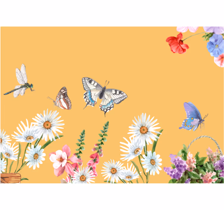 Fototapete blumen schmetterlingsblüten szene - TenStickers