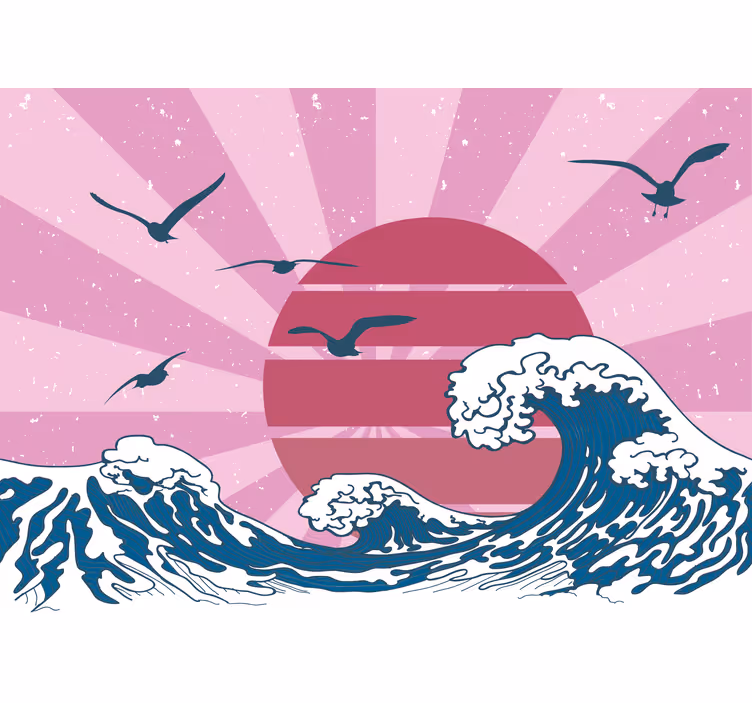 Fototapete landschaft wellen und sonnenuntergang - TenStickers