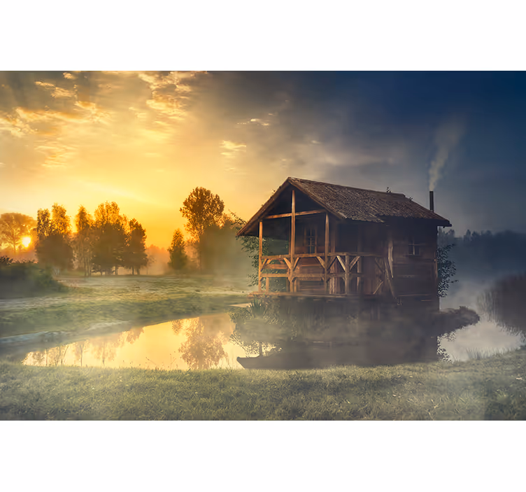 Fototapete landschaft ruhige kabine sonnenuntergang - TenStickers