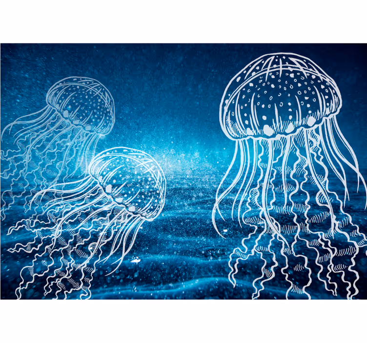 Fototapete Badezimmer blaue und weiße Quallen - TenStickers