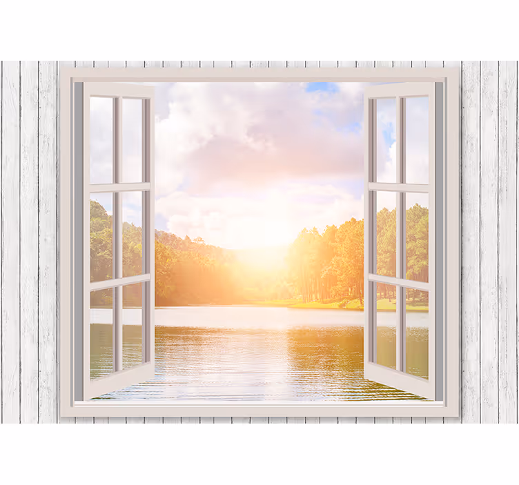 Fototapete wald sonnenaufgang über dem see - TenStickers