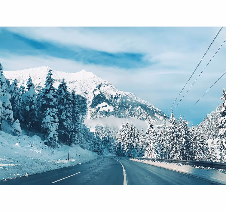 Fototapete berge schneebedeckte bergstraße - TenStickers