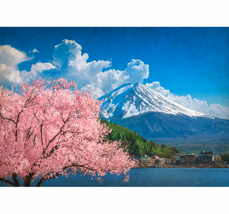 Fototapete landschaft mit bergen und kirschblüten - TenStickers