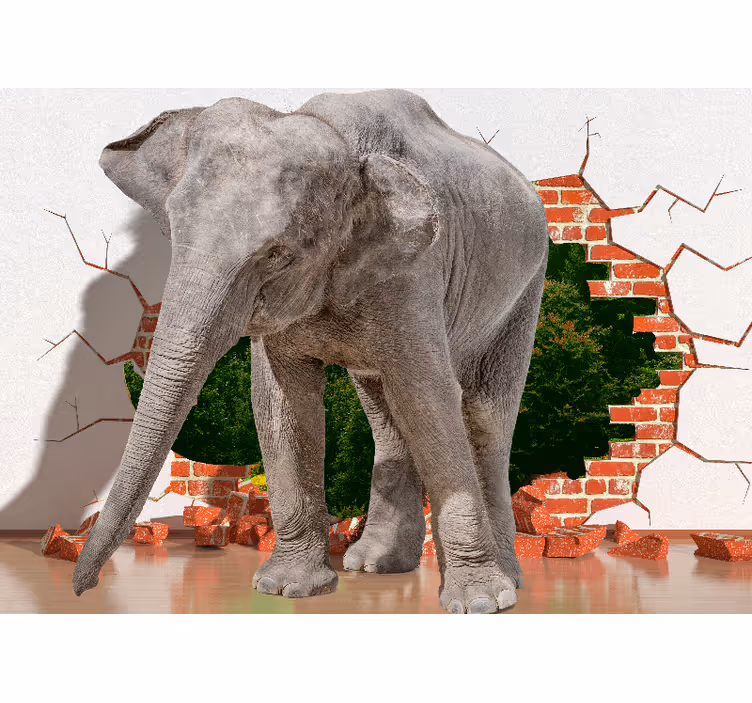 3d tapete elefant durchbricht wand - TenStickers