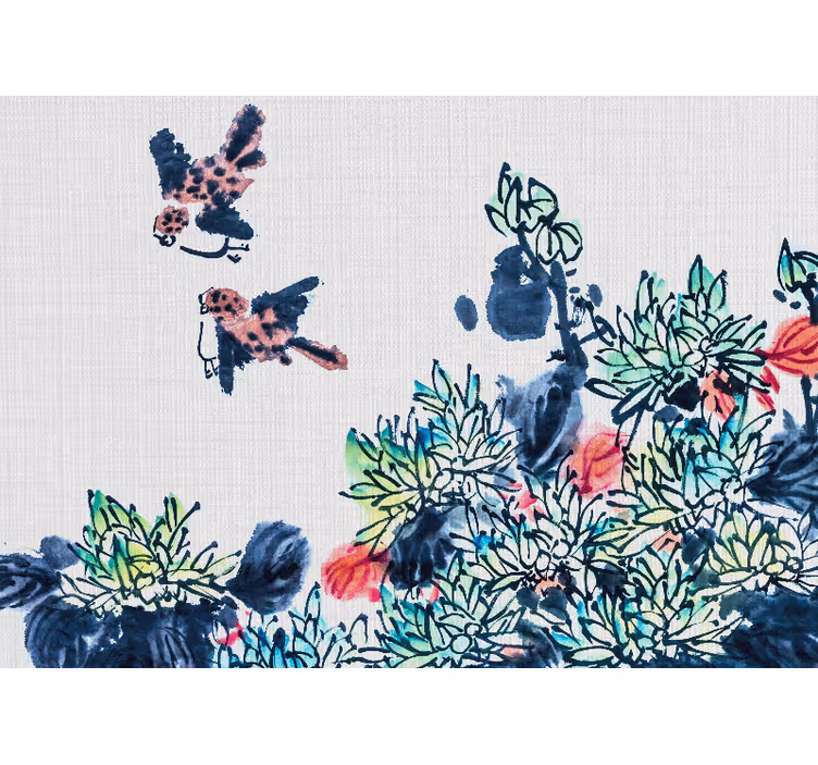Fototapete blumen vögel zwischen blumen - TenStickers