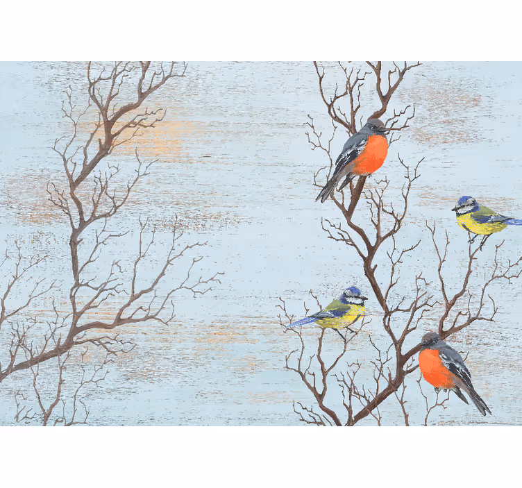 Fototapete tiere vögel auf Ästen - TenStickers