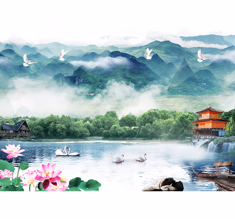 Fototapete Berg heitere Szene, asiatisch - TenStickers