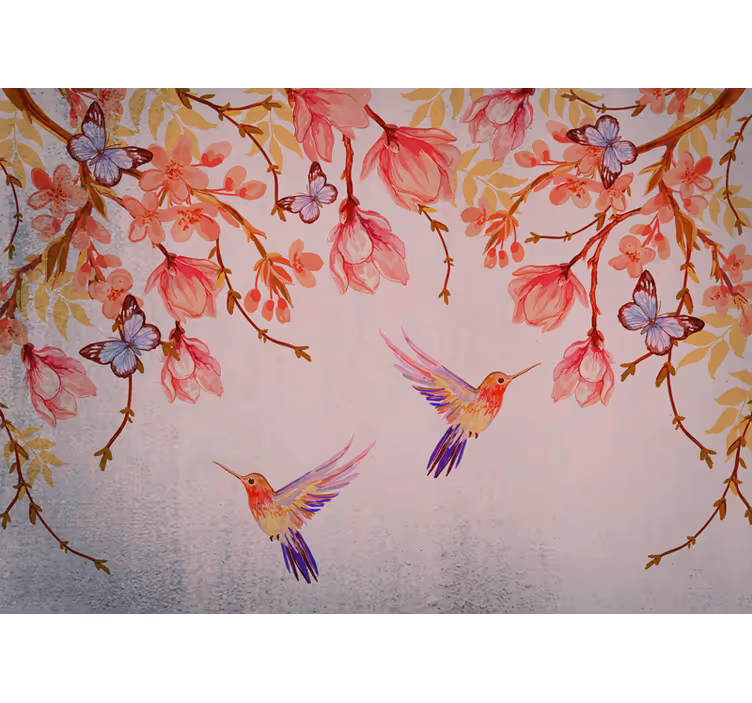 Fototapete Blumen kolibris und blüten - TenStickers