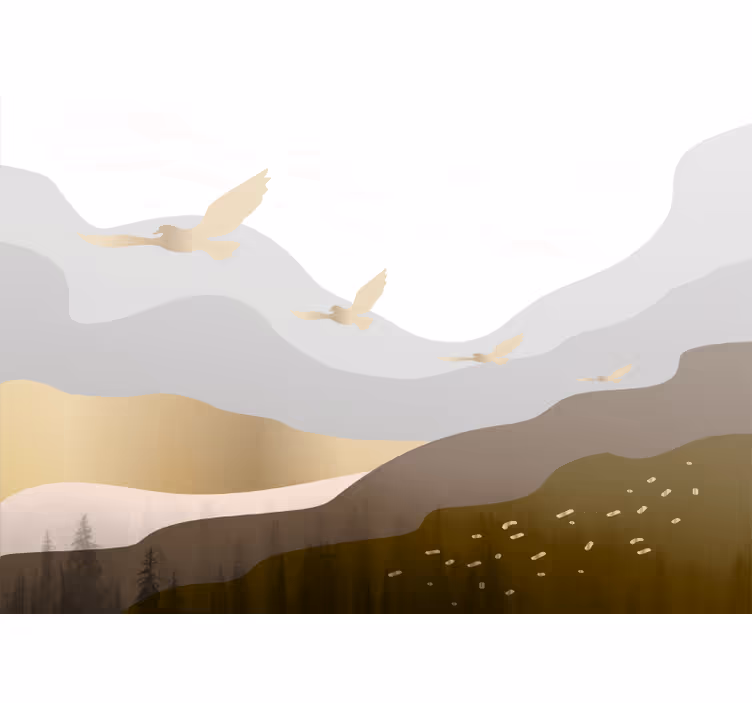 Fototapete wald mit fliegenden vogelsilhouetten - TenStickers