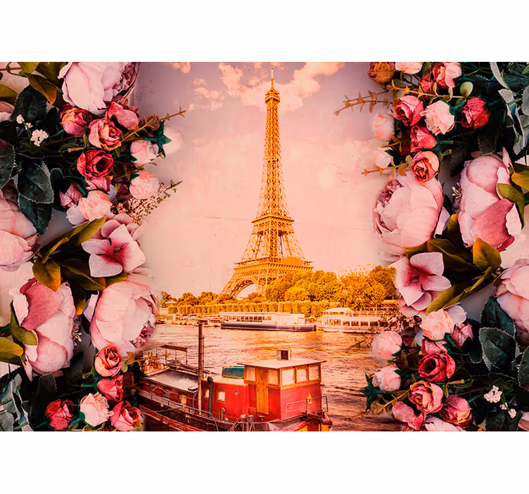 Fototapete Städte pariser Eiffelturm Blumendesign - TenStickers