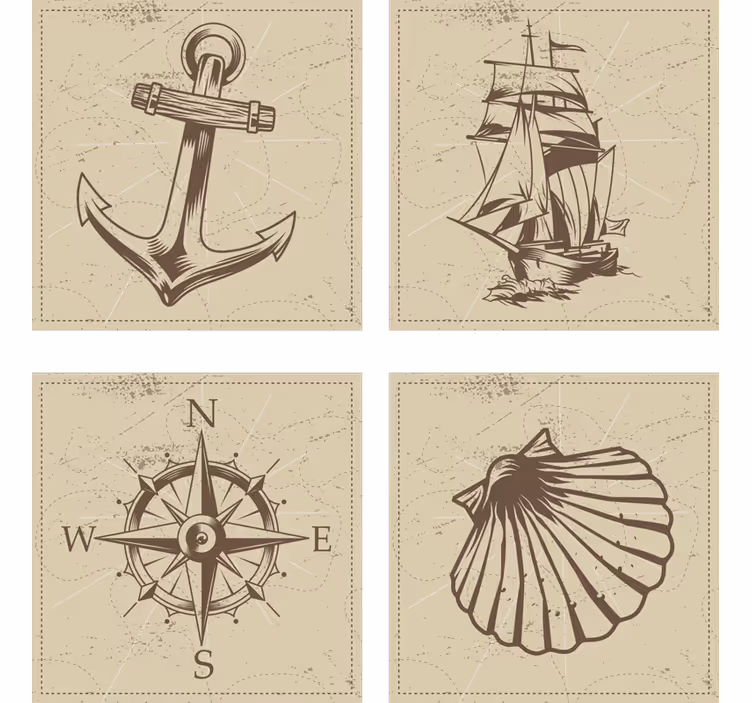 Vintage untersetzer mit maritimen symbolen set - TenStickers