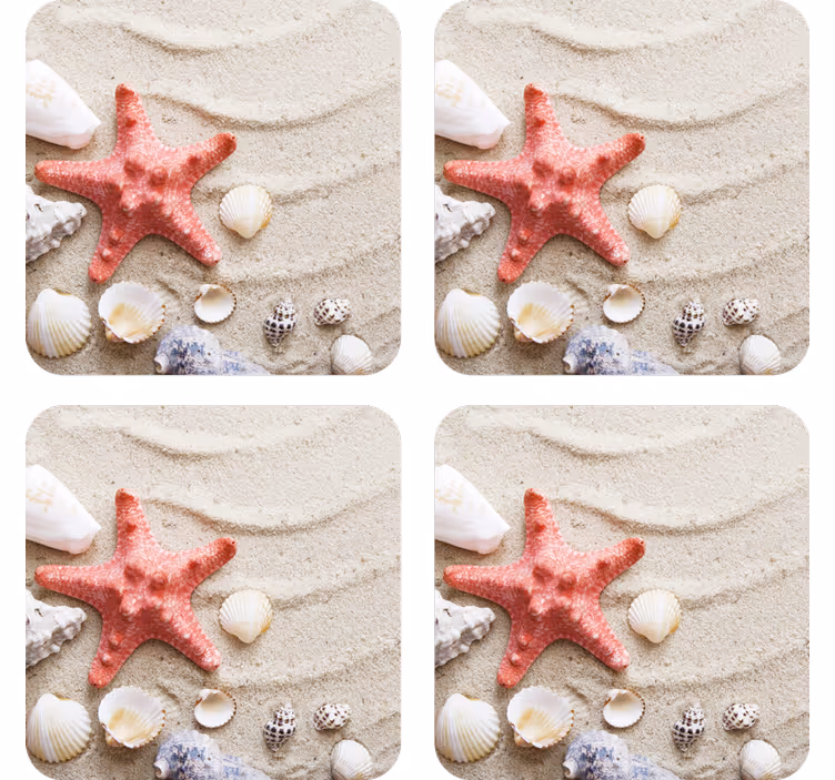 Untersetzer Meerestiere Seesterne und muscheln auf sand - TenStickers