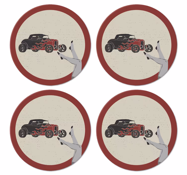 Vintage untersetzer im flaming hot rod design - TenStickers