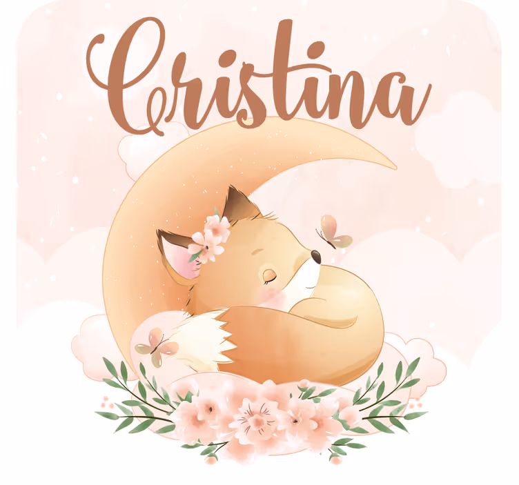 Untersetzer personalisiert schlafender fuchs mit blumen - TenStickers