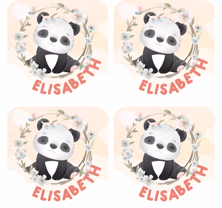 Untersetzer personalisiert panda mit floralen akzenten - TenStickers