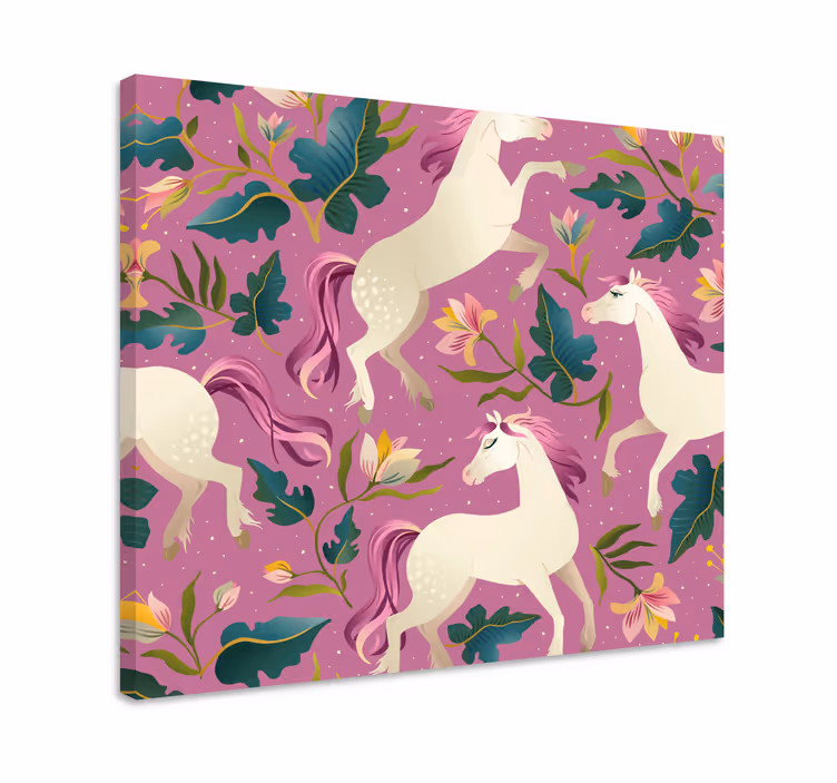 Pferde leinwand mit pinkem blumenmuster - TenStickers