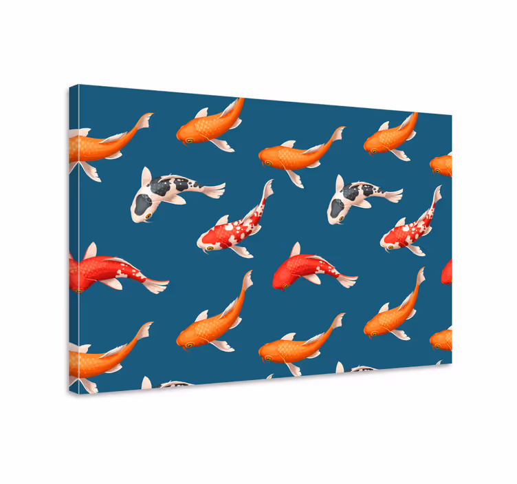 Wandbild fische koi-fisch-muster blauer hintergrund - TenStickers