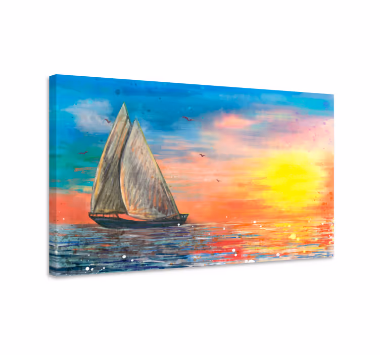Leinwandbild Meer segelboot sonnenuntergang seestück - TenStickers