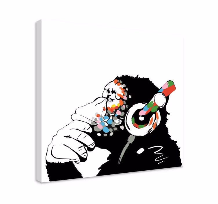 Wandbild Wohnzimmer Chimpanse mit Kopfhörern Banksy - TenStickers
