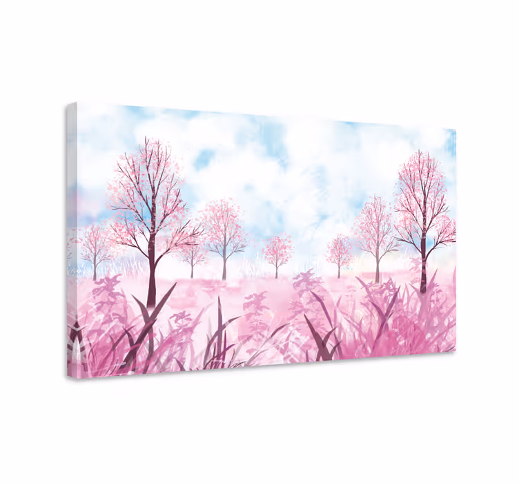 Leinwandbild pinke blüten landschaft - TenStickers