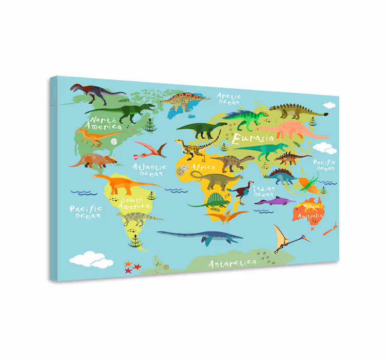 Dinosaurier wandbild mit dinosaurier globuskarte - TenStickers