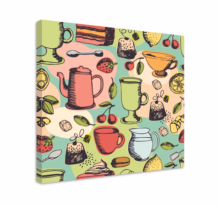 Leinwandbild obst mit bunten küchengefäßen - TenStickers