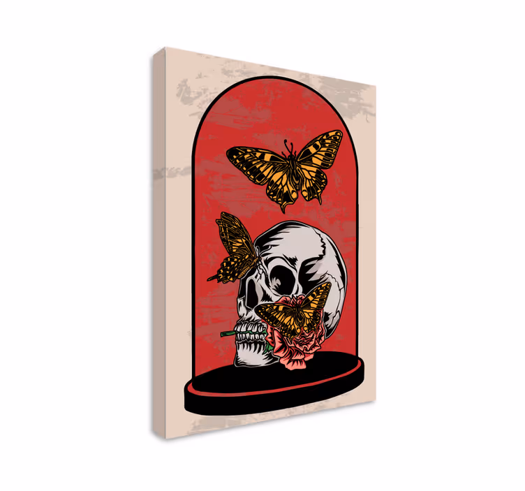 Kunst auf Leinwand totenkopf schmetterling kontrast - TenStickers