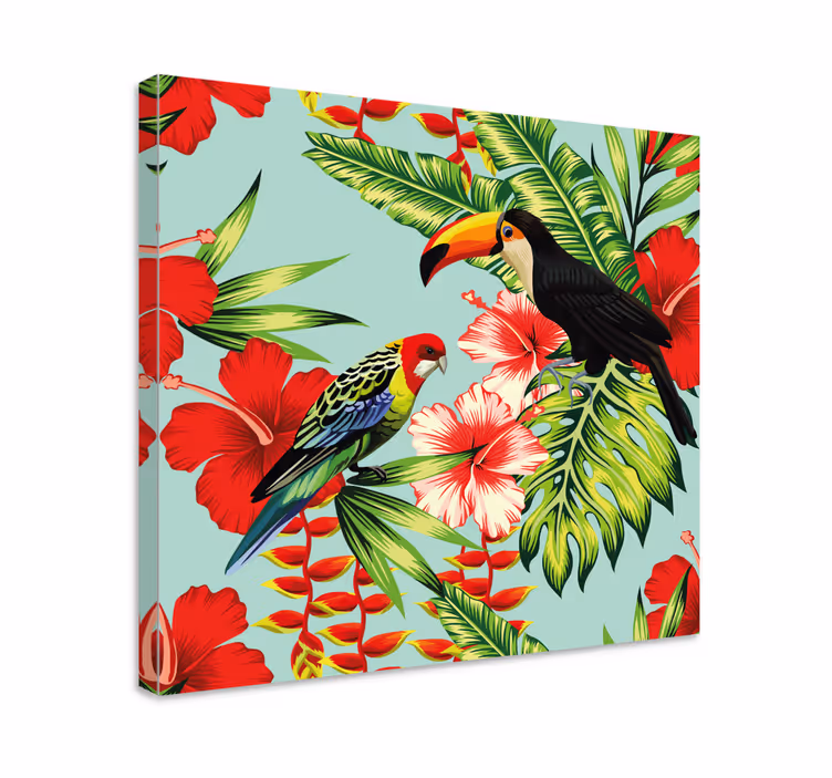 Wandbild tier tropische vögel und blüten - TenStickers