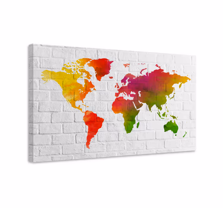Weltkarte leinwand bunte weltkarte - TenStickers