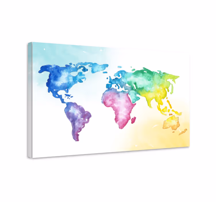 Weltkarte leinwand aquarell weltatlas - TenStickers